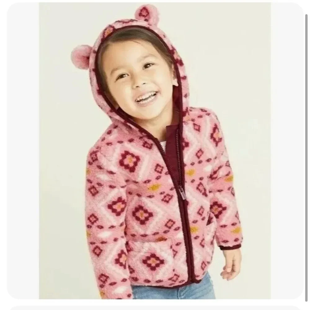 OLD Navy Toddler Girl Petal Pusher Patterned Sherpa Bear Zip Hoodie 18-24M